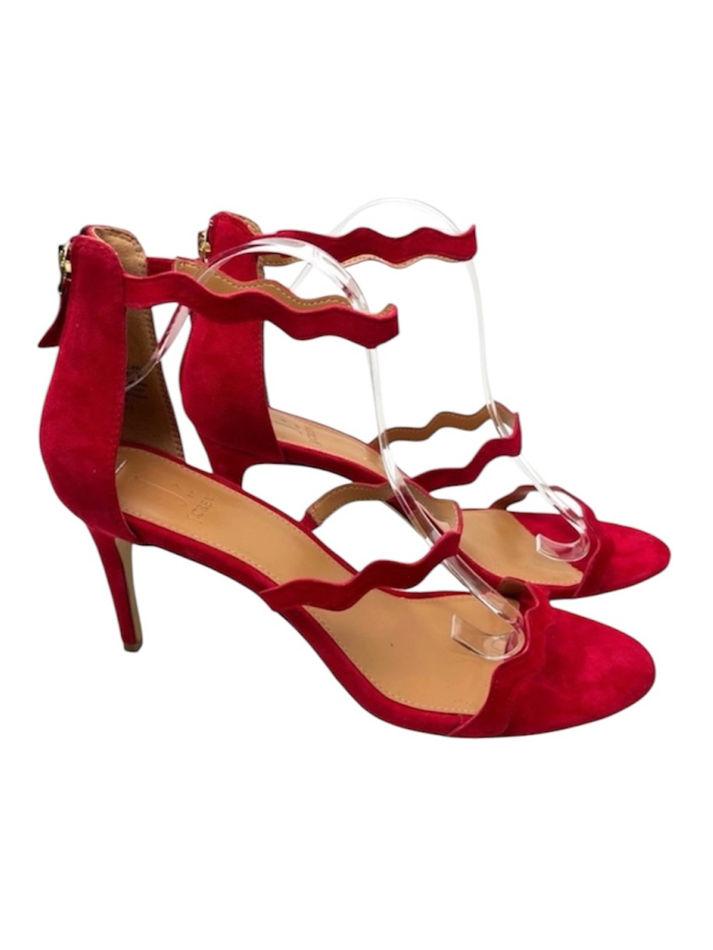 J.Crew Factory Scallop Multi Strap Red Suede Leather High Heel Sandals